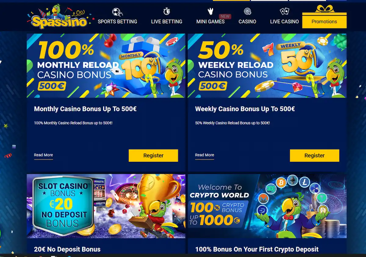 Přehled aktuálních bonusů Spassino Casino – měsíční, týdenní a krypto nabídky